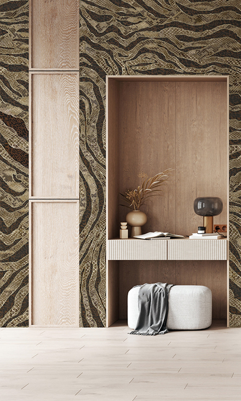 Brown Winding Faux Snakeskin Mural Wallpaper M2579
