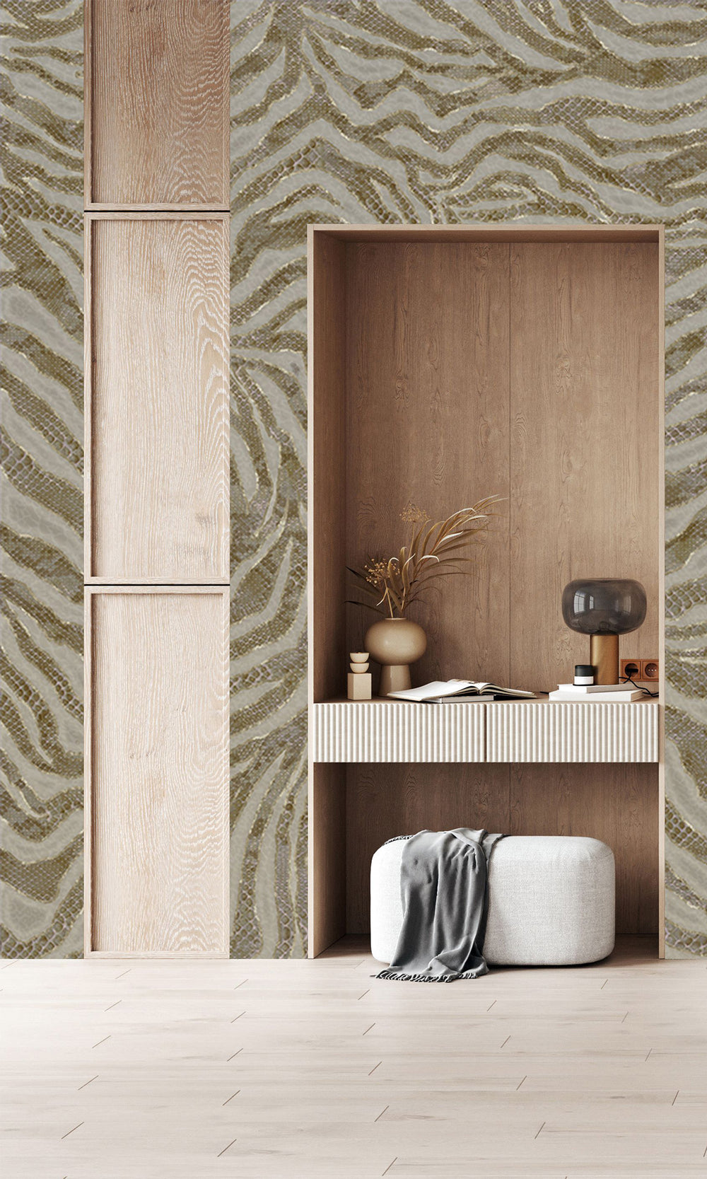 Khaki Winding Faux Snakeskin Mural Wallpaper M2581