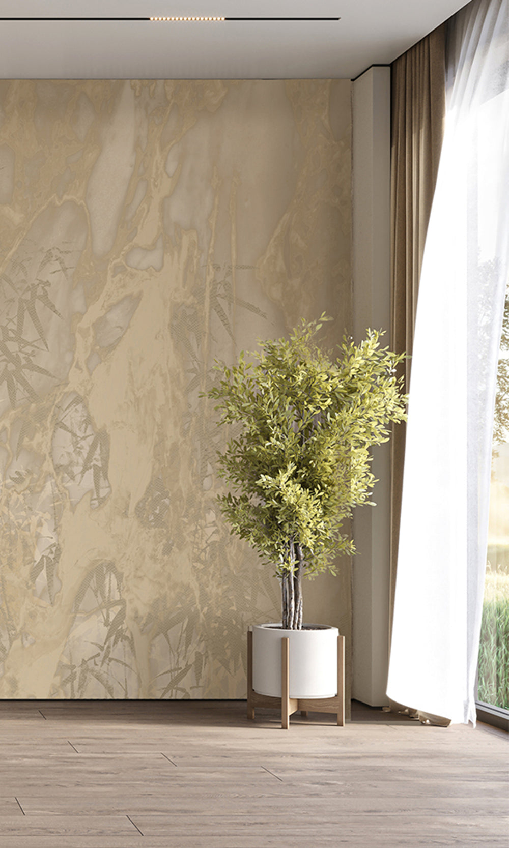 Gold Abstract Bamboo Forest Mural Wallpaper M2582 - Sample
