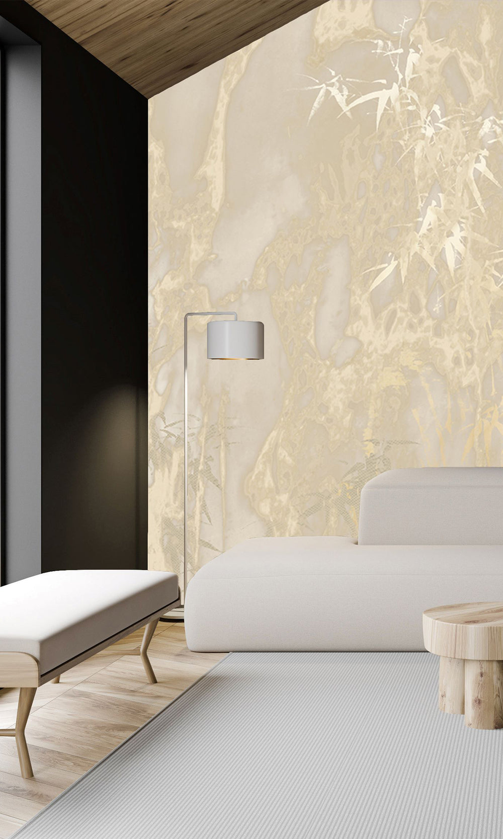 Gold Abstract Bamboo Forest Mural Wallpaper M2582 - Sample