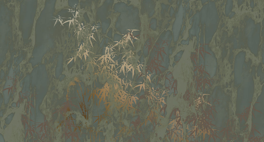 Dark Moss Green Abstract Bamboo Forest Mural Wallpaper M2584 - Sample