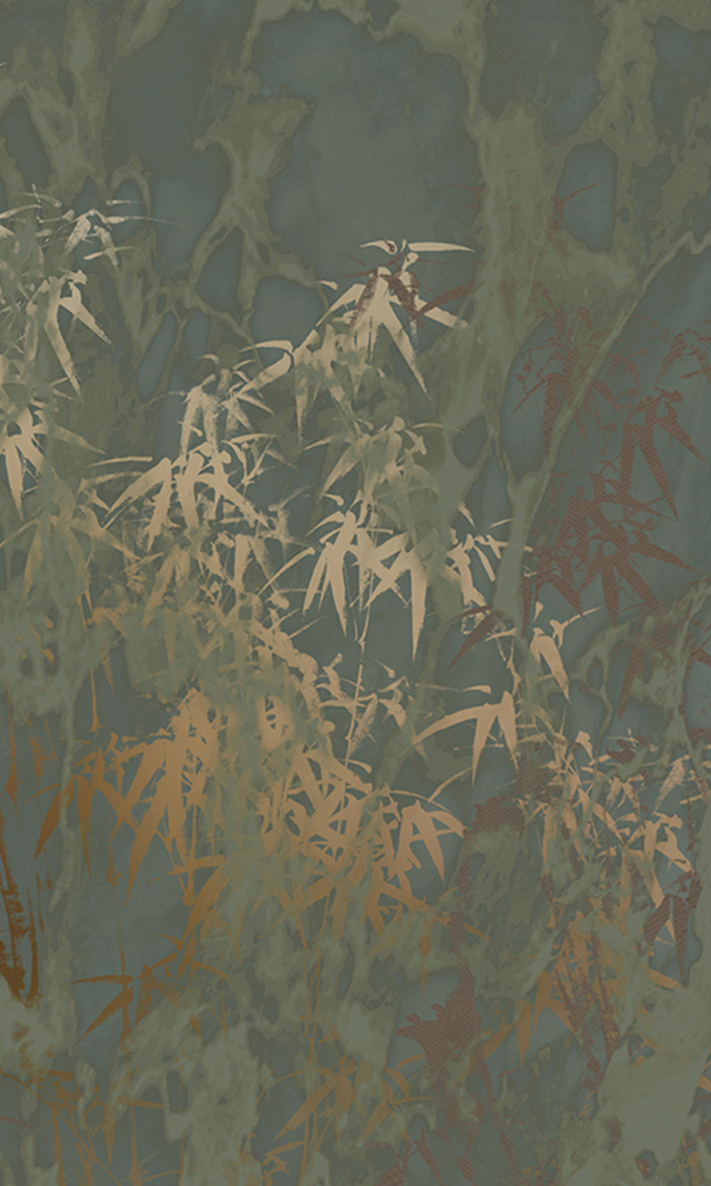 Dark Moss Green Abstract Bamboo Forest Mural Wallpaper M2584 - Sample
