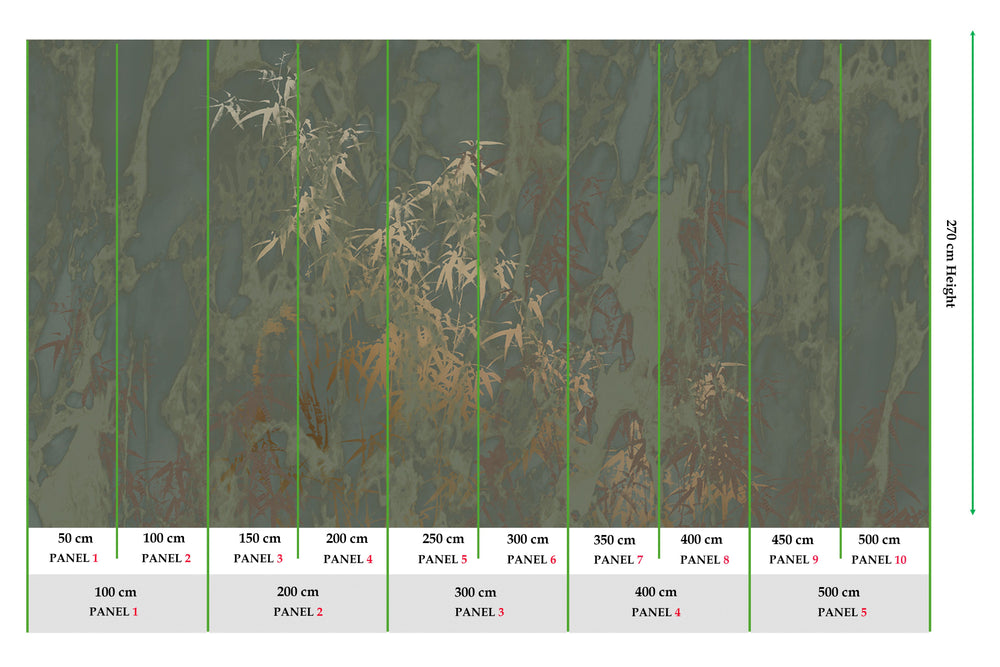 Dark Moss Green Abstract Bamboo Forest Mural Wallpaper M2584 - Sample