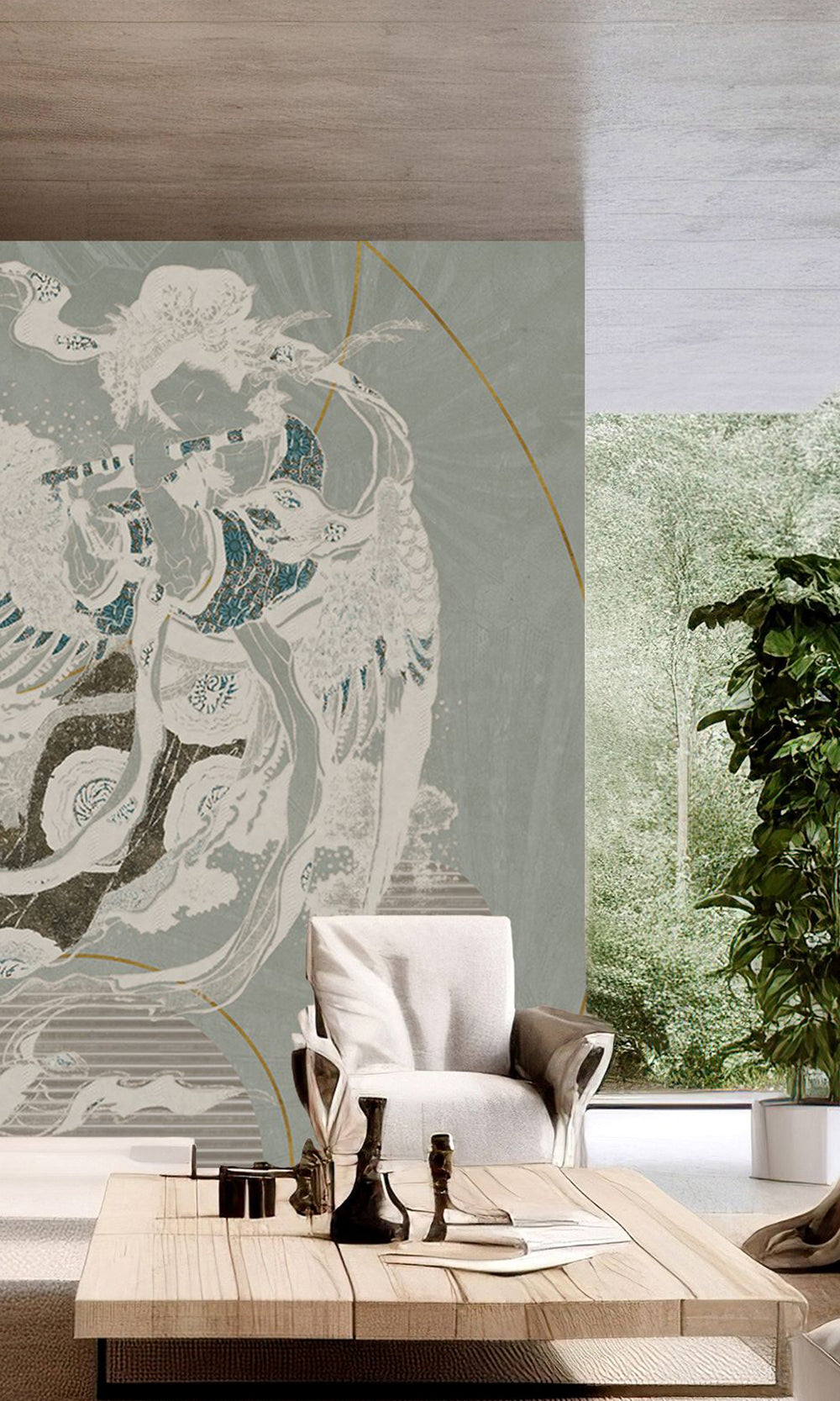 Battleship Grey Abstract Geometric Mural Wallpaper M2587 - Sample