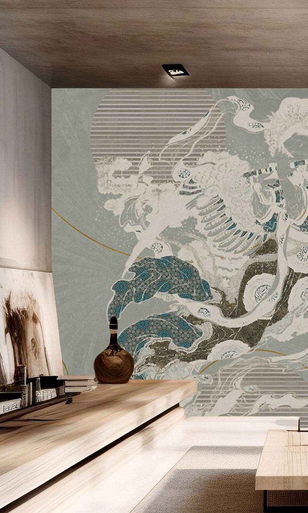 Battleship Grey Abstract Geometric Mural Wallpaper M2587 - Sample