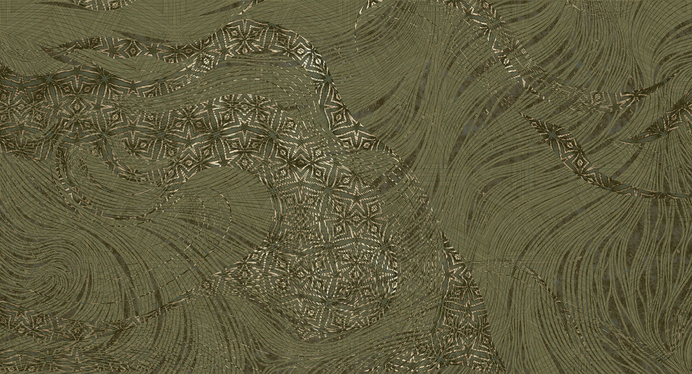 Moss Green Abstract Tree Dendrography Mural Wallpaper M2590 - Sample