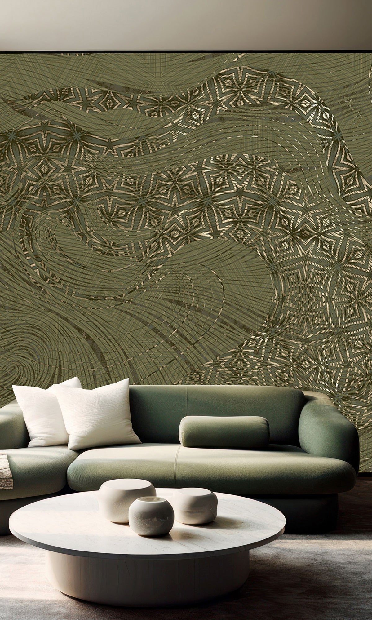 Moss Green Abstract Tree Dendrography Mural Wallpaper M2590