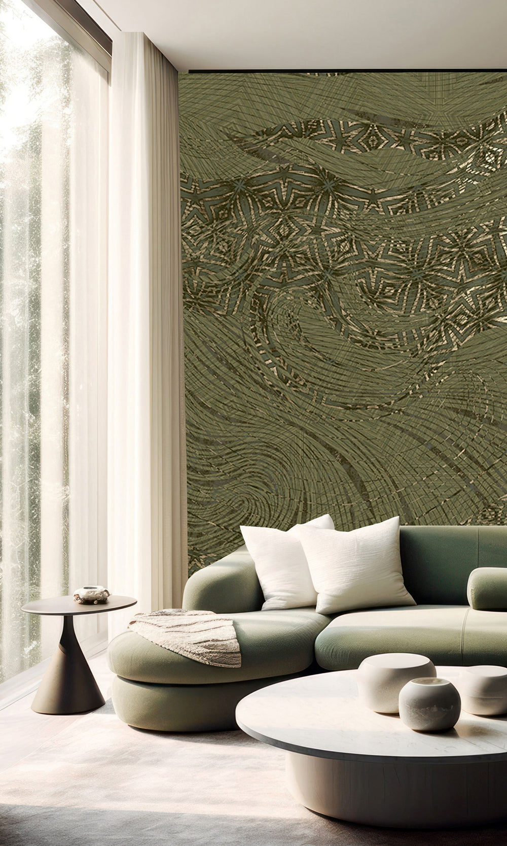 Moss Green Abstract Tree Dendrography Mural Wallpaper M2590 - Sample
