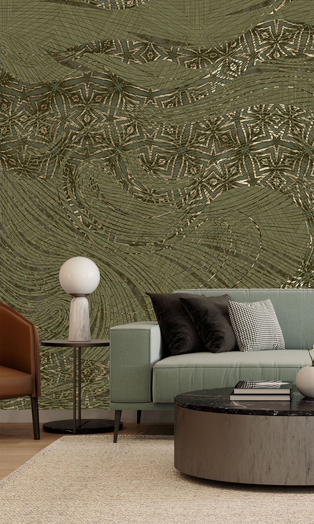 Moss Green Abstract Tree Dendrography Mural Wallpaper M2590 - Sample