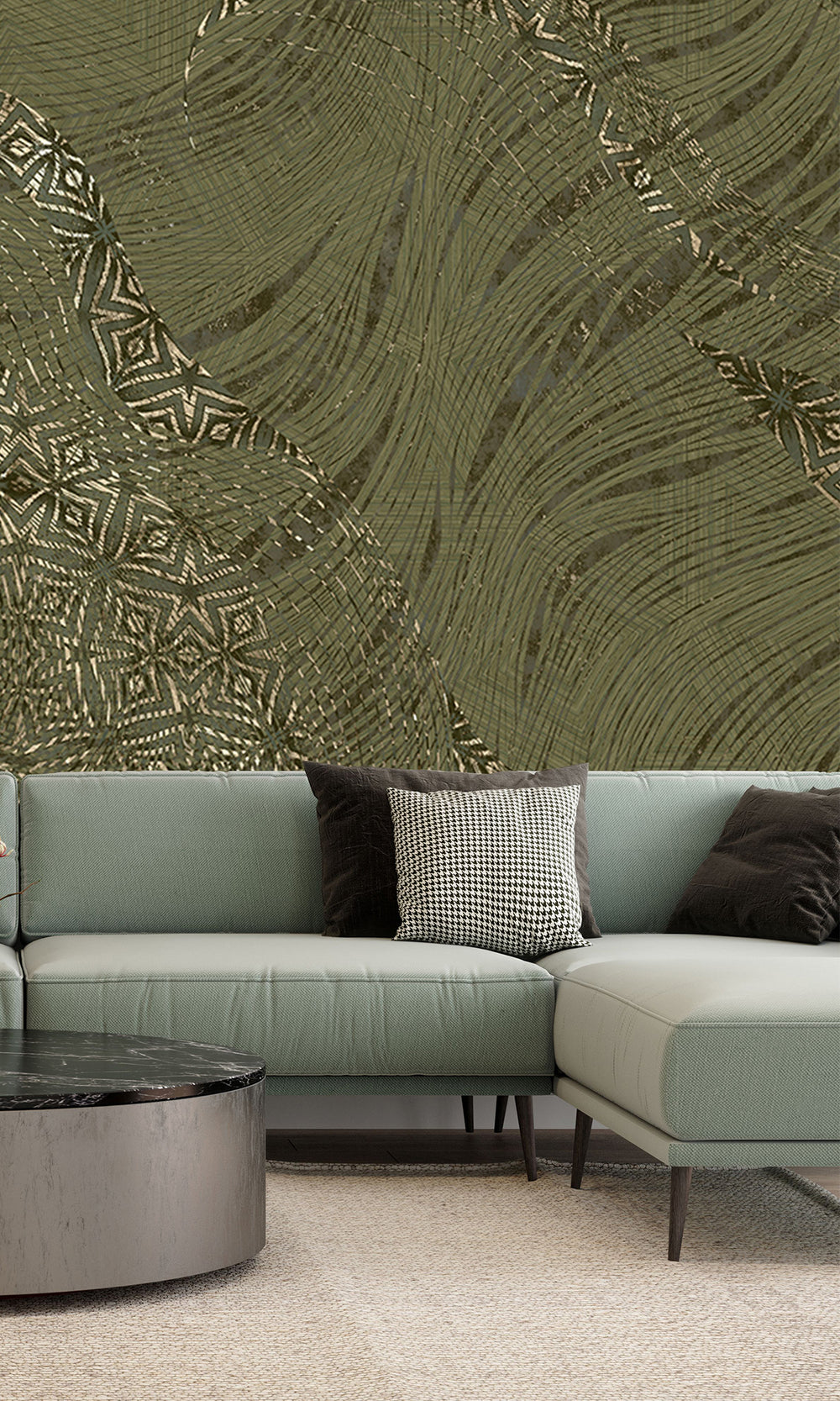 Moss Green Abstract Tree Dendrography Mural Wallpaper M2590 - Sample