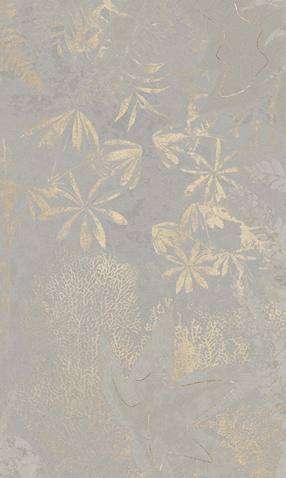 Slate Grey Gold Botanical Shadow Print Mural Wallpaper M2591