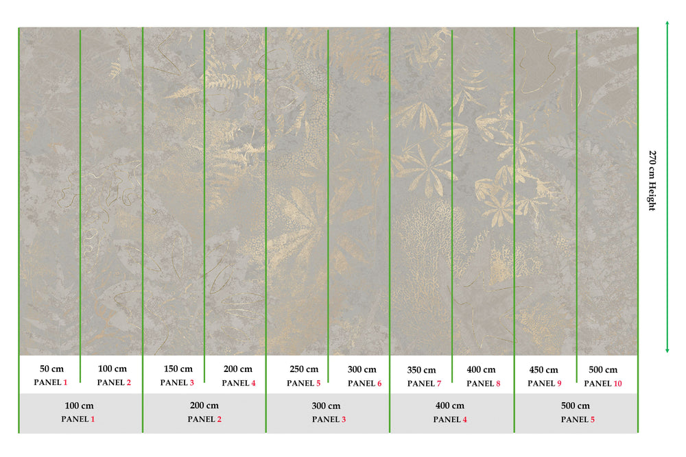 Slate Grey Gold Botanical Shadow Print Mural Wallpaper M2591