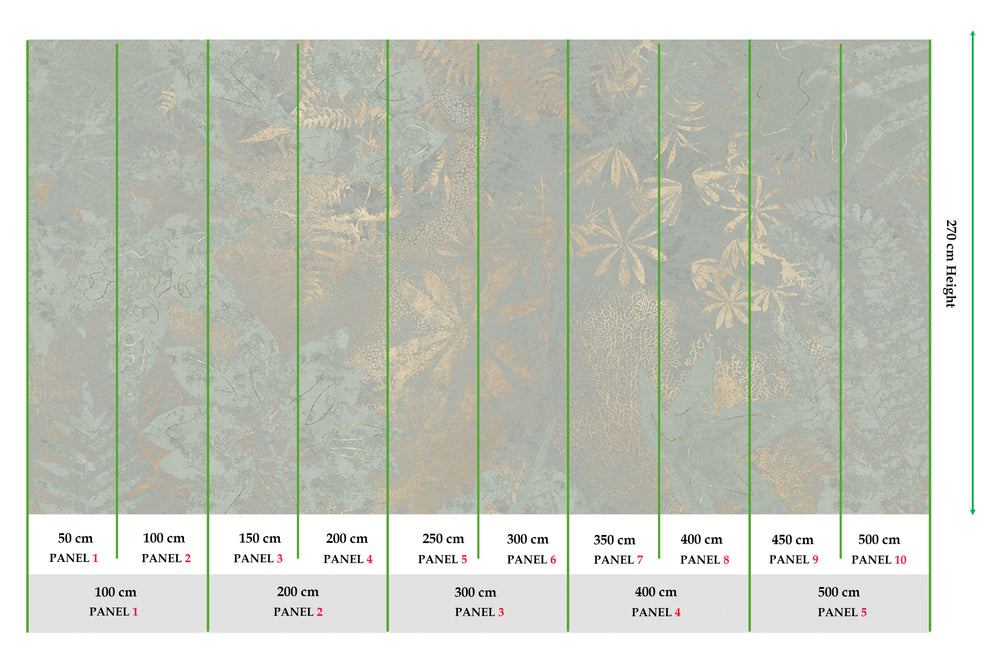 Sage Green Gold Botanical Shadow Print Mural Wallpaper M2592