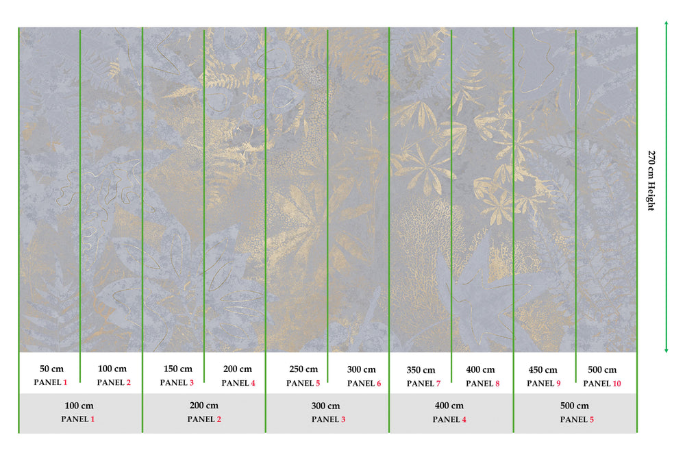 Ash Blue Gold Botanical Shadow Print Mural Wallpaper M2593 - Sample