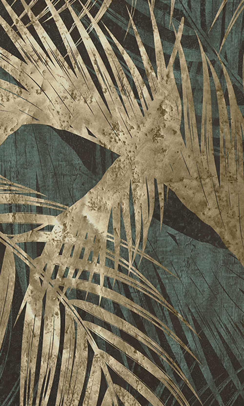 Navy Blue Gold Palm Leaves Tapestry Mural Wallpaper M2594 - Sample