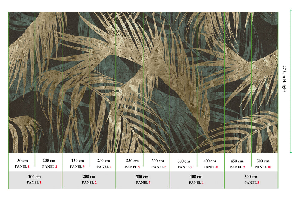 Navy Blue Gold Palm Leaves Tapestry Mural Wallpaper M2594 - Sample
