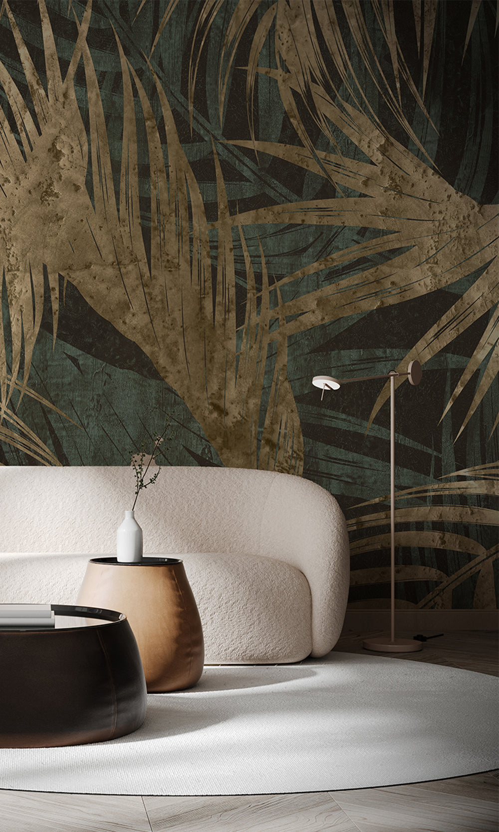 Navy Blue Gold Palm Leaves Tapestry Mural Wallpaper M2594 - Sample