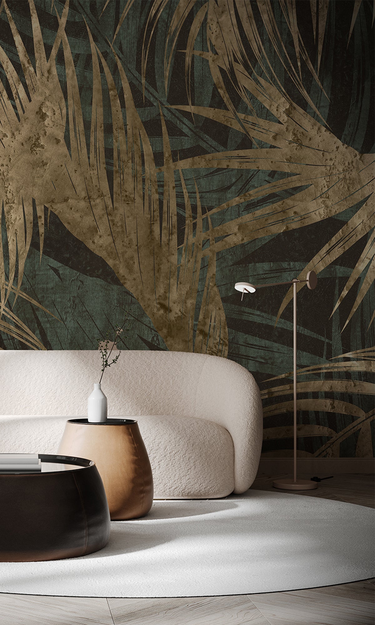 Navy Blue Gold Palm Leaves Tapestry Mural Wallpaper M2594