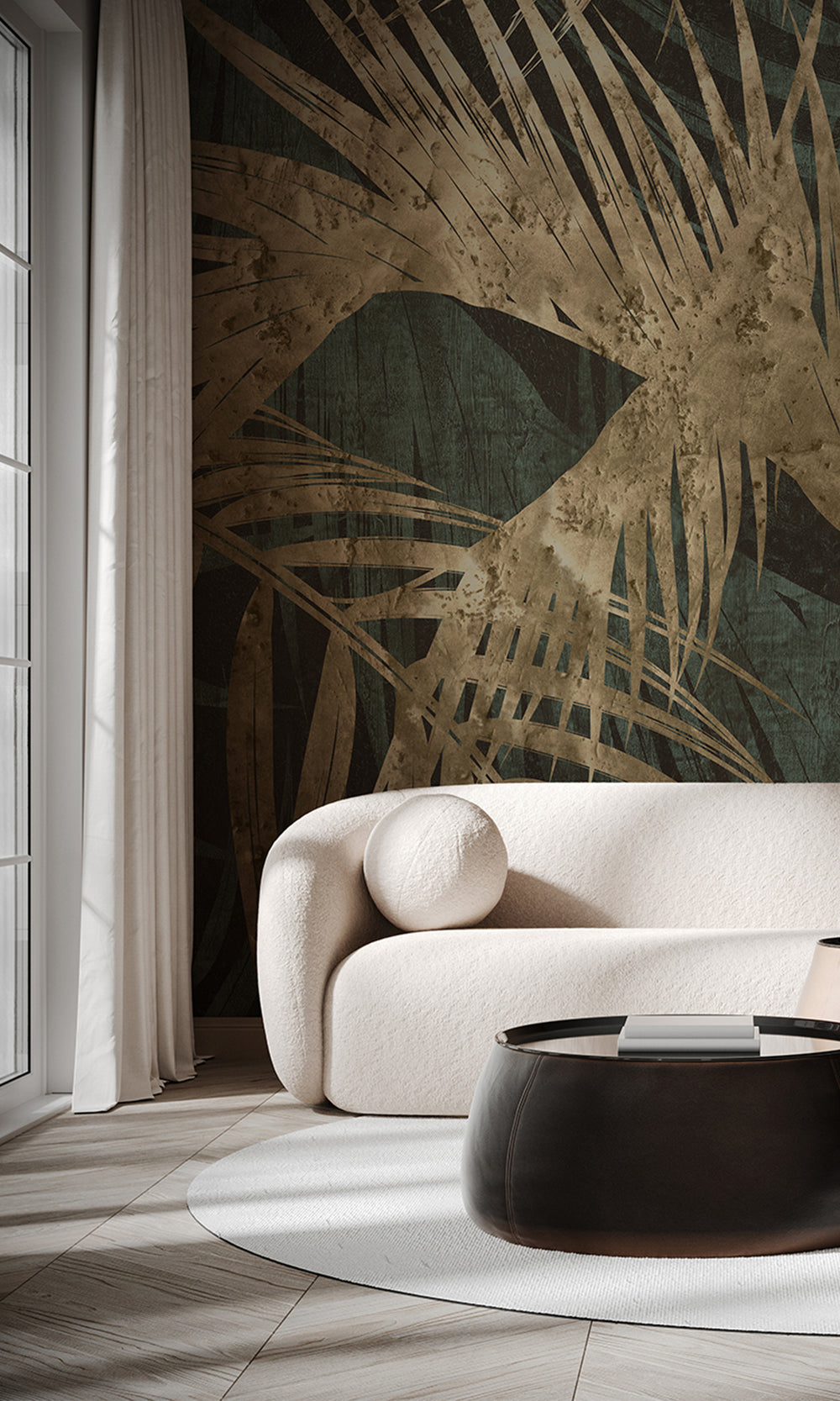 Navy Blue Gold Palm Leaves Tapestry Mural Wallpaper M2594 - Sample