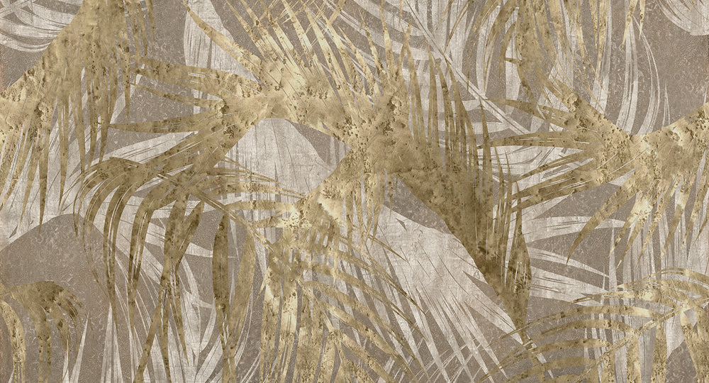 Khaki Gold Palm Leaves Tapestry Wall Mural M2595