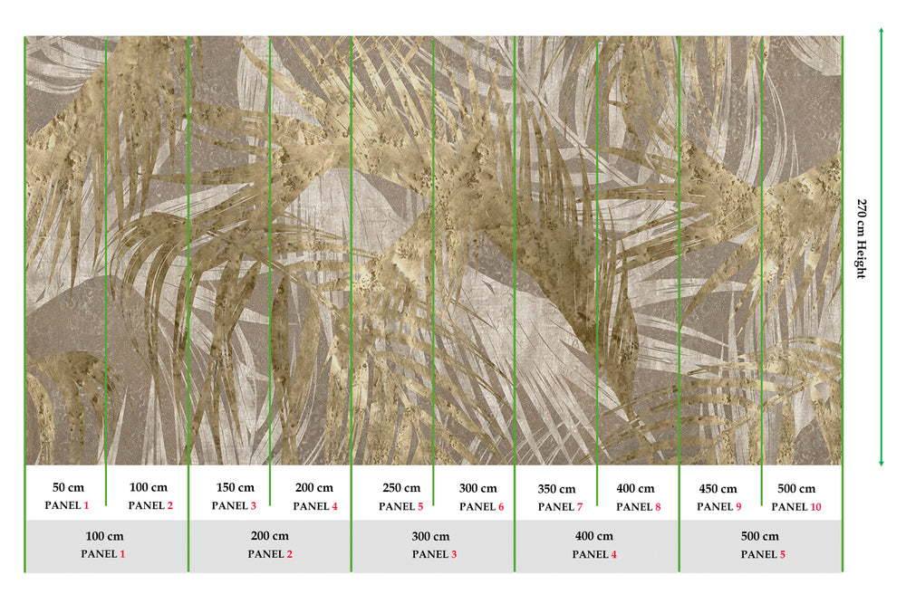 Khaki Gold Palm Leaves Tapestry Wall Mural M2595