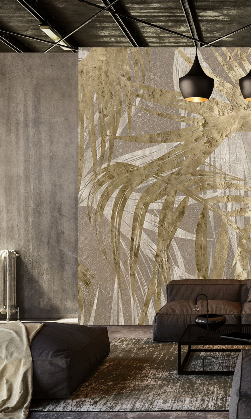 Khaki Gold Palm Leaves Tapestry Wall Mural M2595