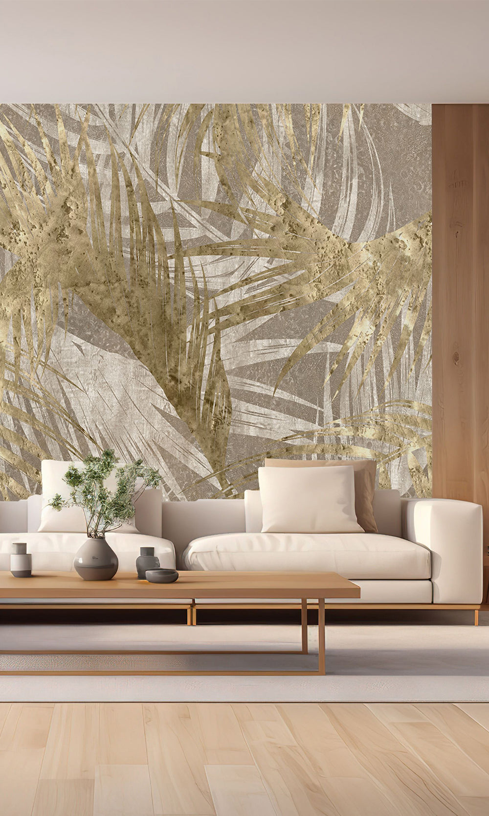 Khaki Gold Palm Leaves Tapestry Wall Mural M2595