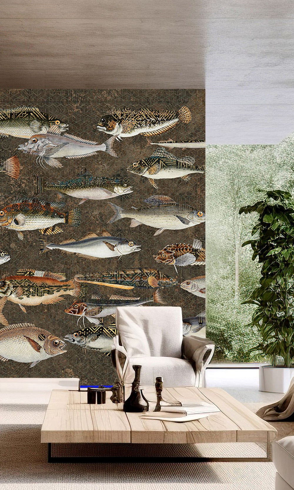 Charcoal Underwater Bounty Mural Wallpaper M2597 - Sample