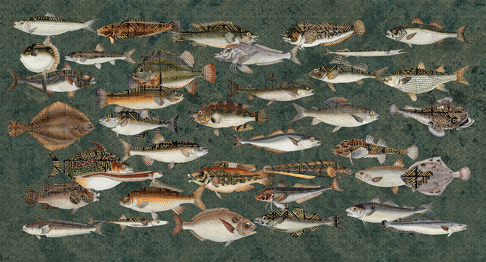 Dark Green Underwater Bounty Mural Wallpaper M2598 - Sample