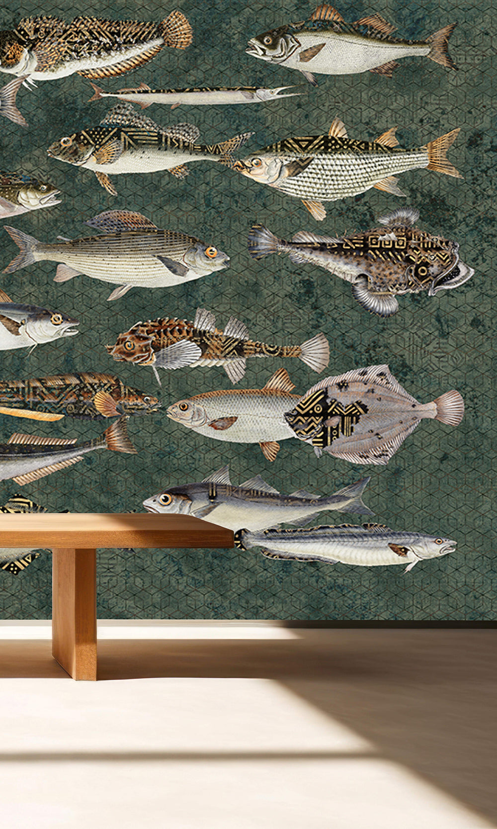 Dark Green Underwater Bounty Mural Wallpaper M2598 - Sample