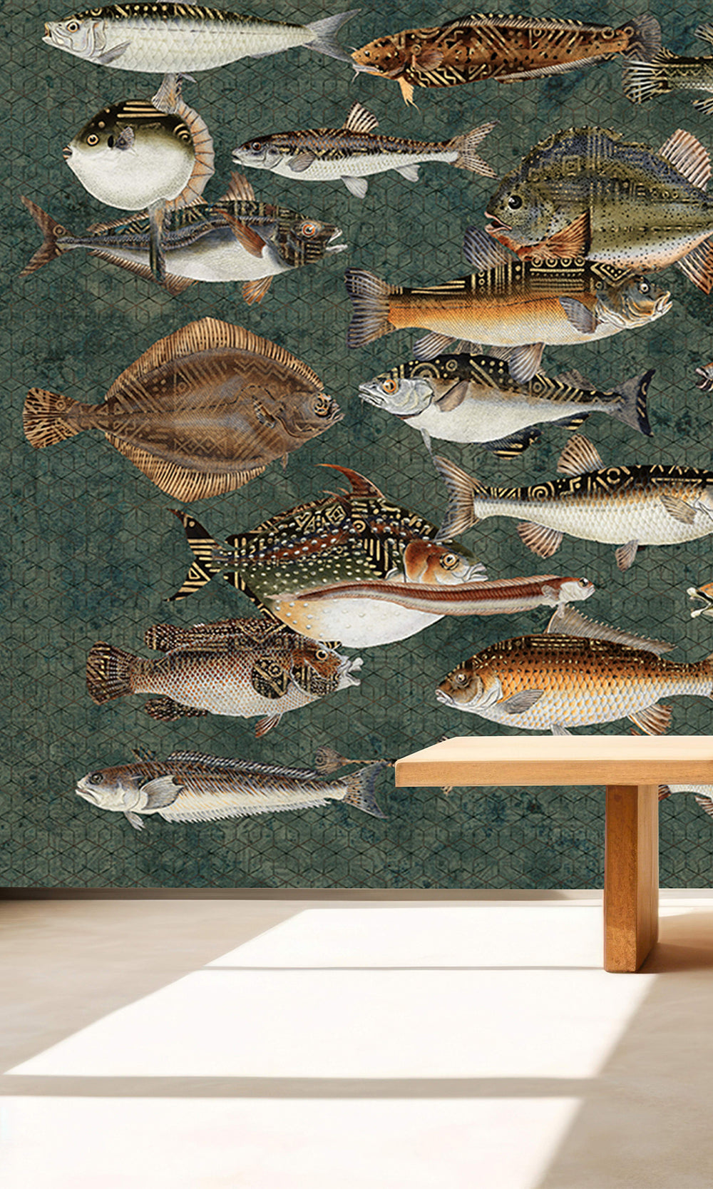 Dark Green Underwater Bounty Mural Wallpaper M2598 - Sample