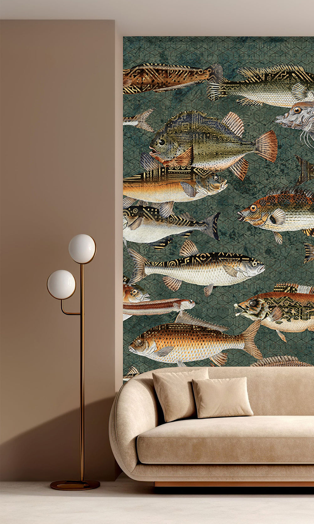 Dark Green Underwater Bounty Mural Wallpaper M2598 - Sample
