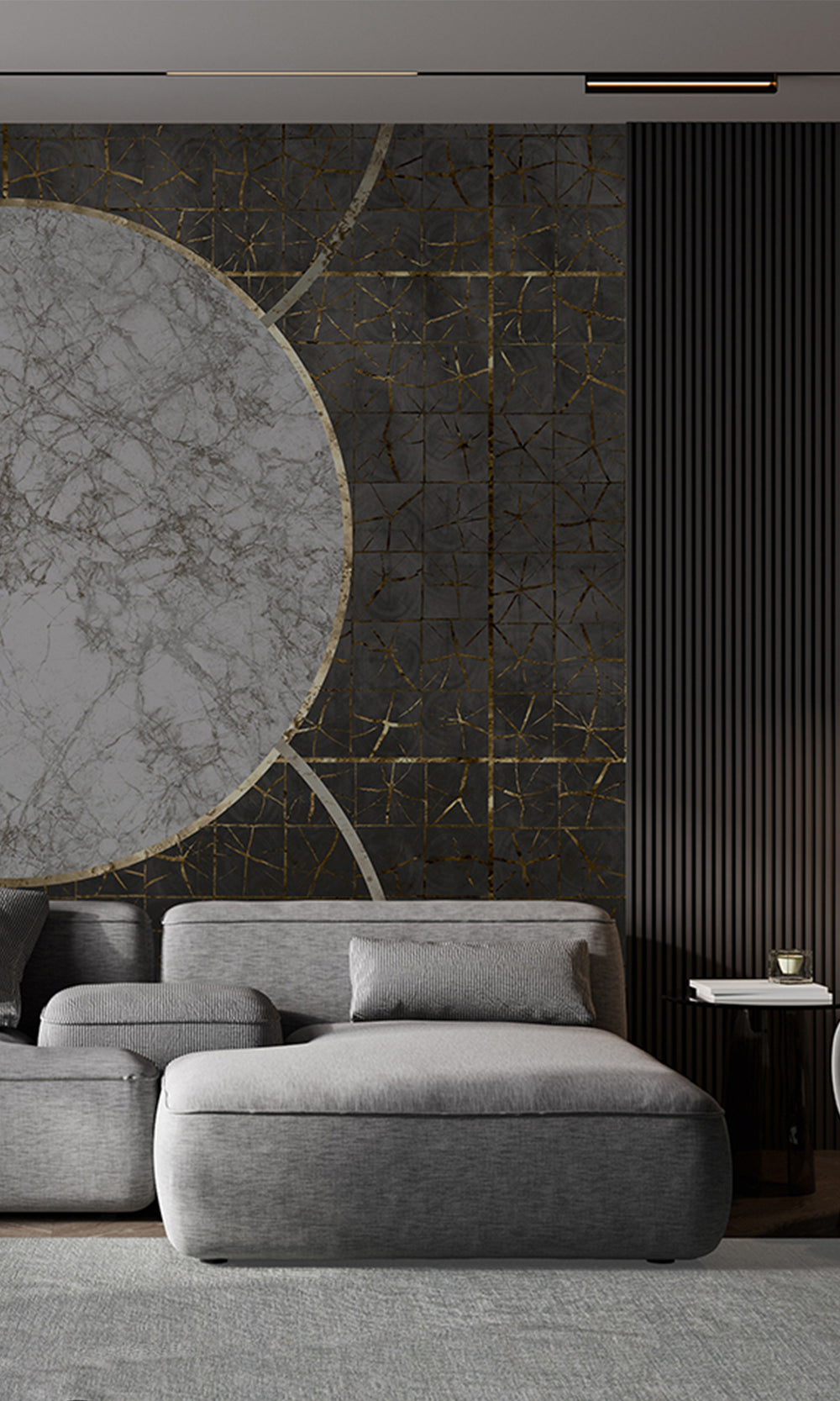 Charcoal Marbled Celestial Abstract Wall Mural M2600
