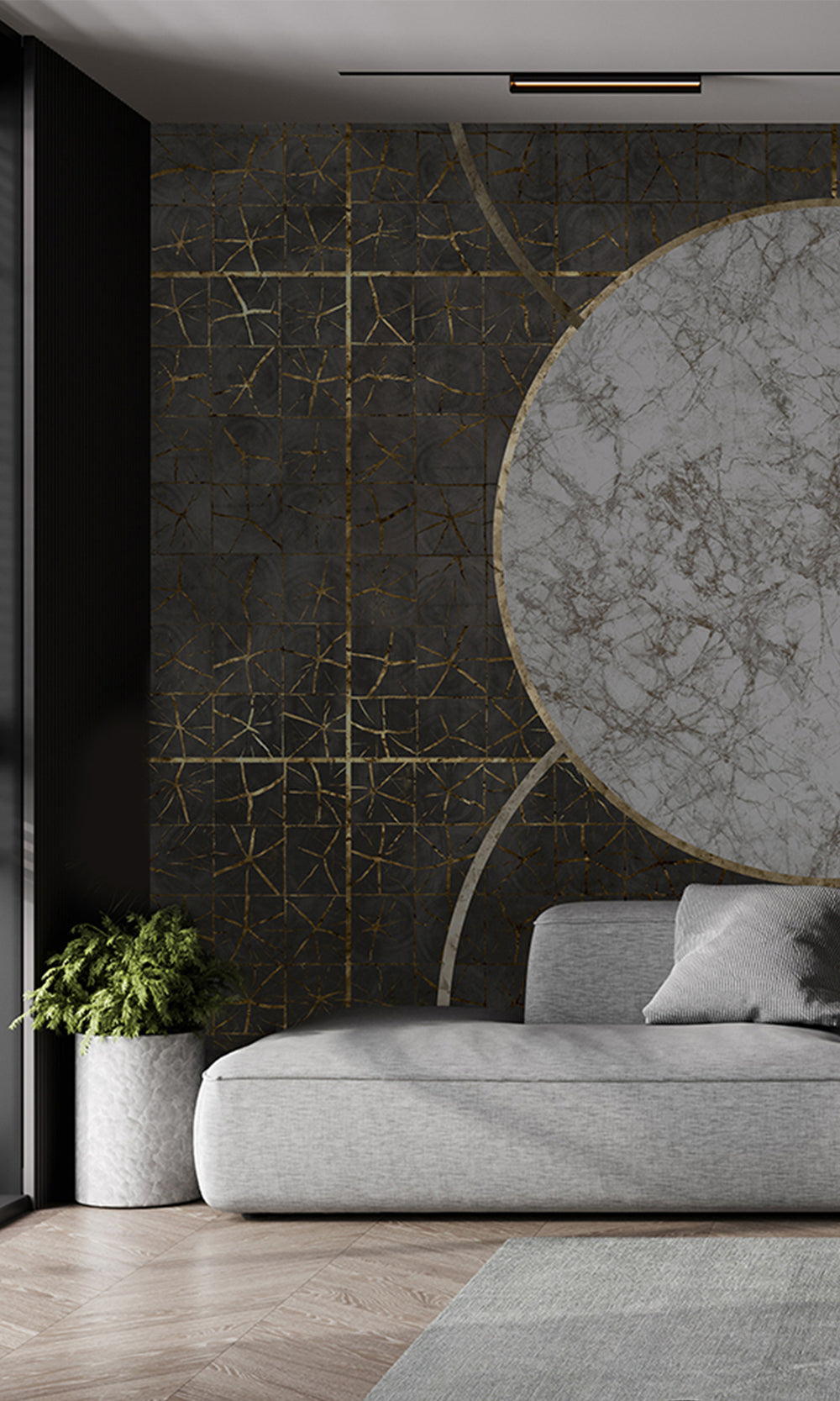 Charcoal Marbled Celestial Abstract Wall Mural M2600