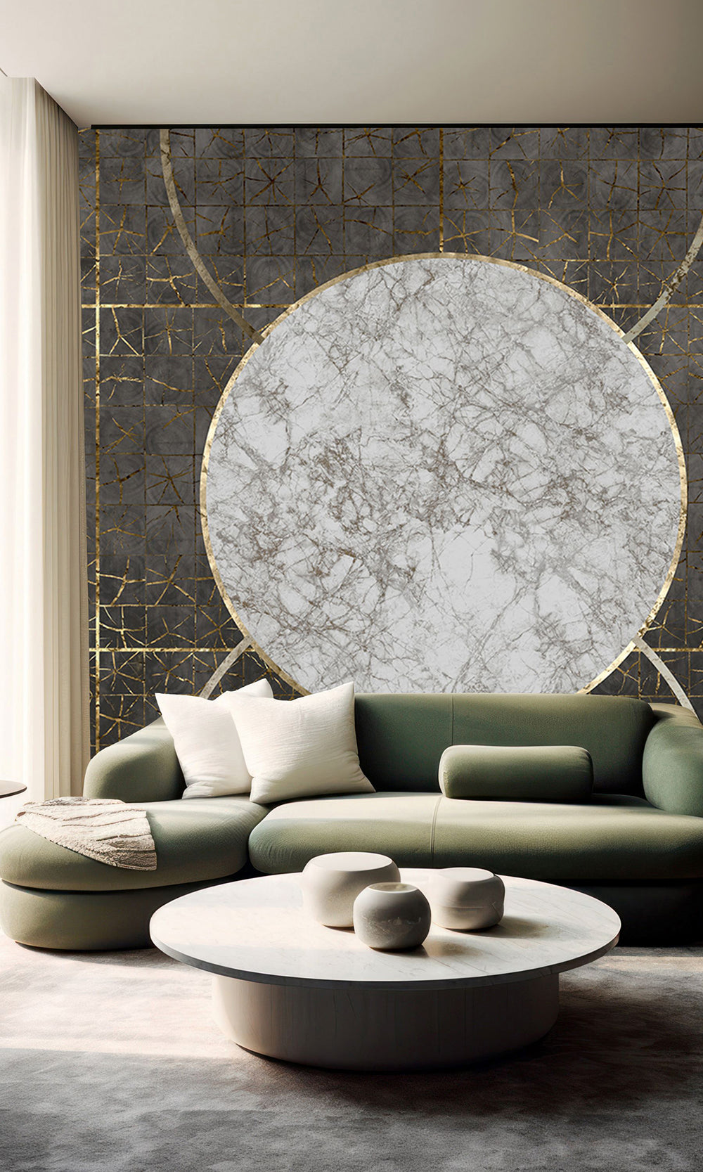 Charcoal Marbled Celestial Abstract Wall Mural M2600