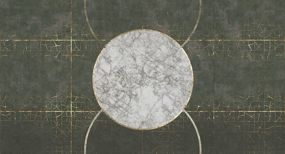 Dark Green Marbled Celestial Abstract Mural Wallpaper M2601
