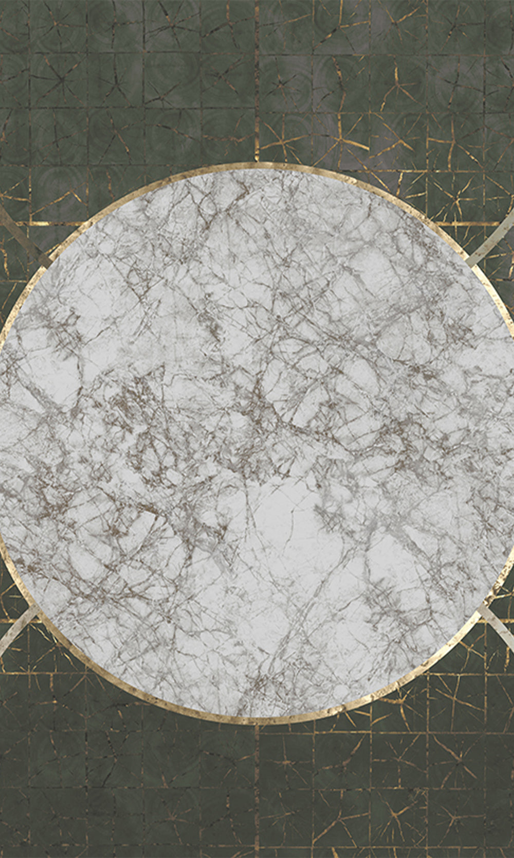 Dark Green Marbled Celestial Abstract Mural Wallpaper M2601