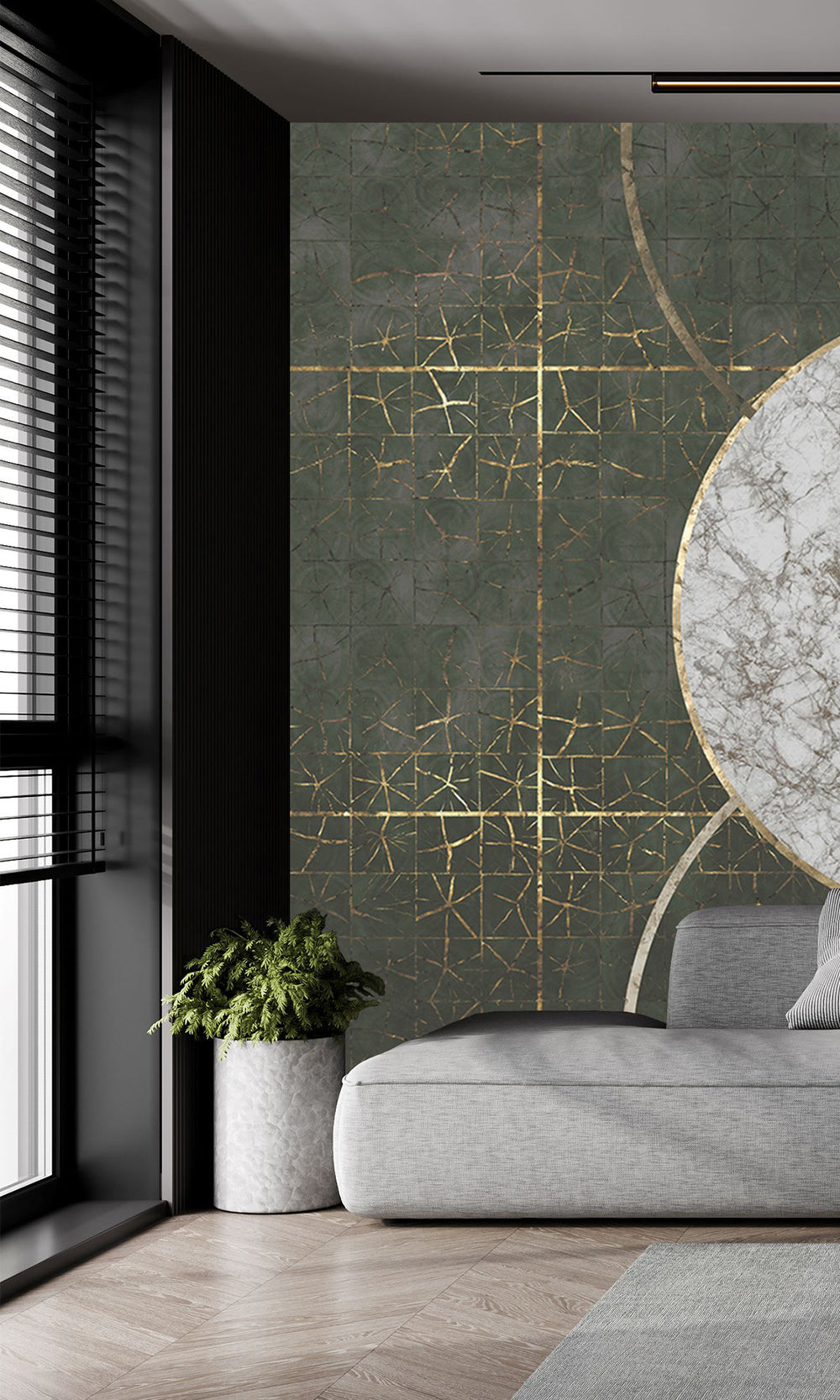 Dark Green Marbled Celestial Abstract Mural Wallpaper M2601