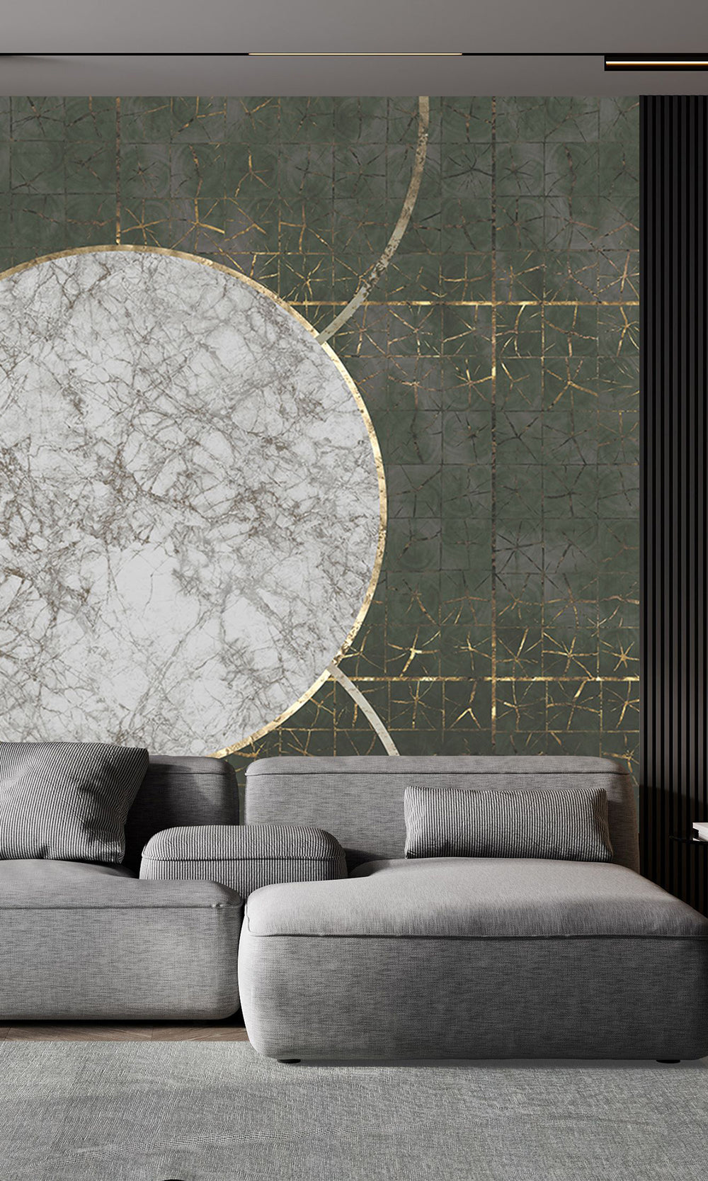 Dark Green Marbled Celestial Abstract Mural Wallpaper M2601