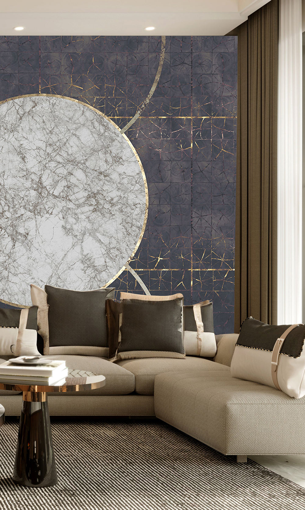 Navy Blue Marbled Celestial Abstract Wall Mural M2602