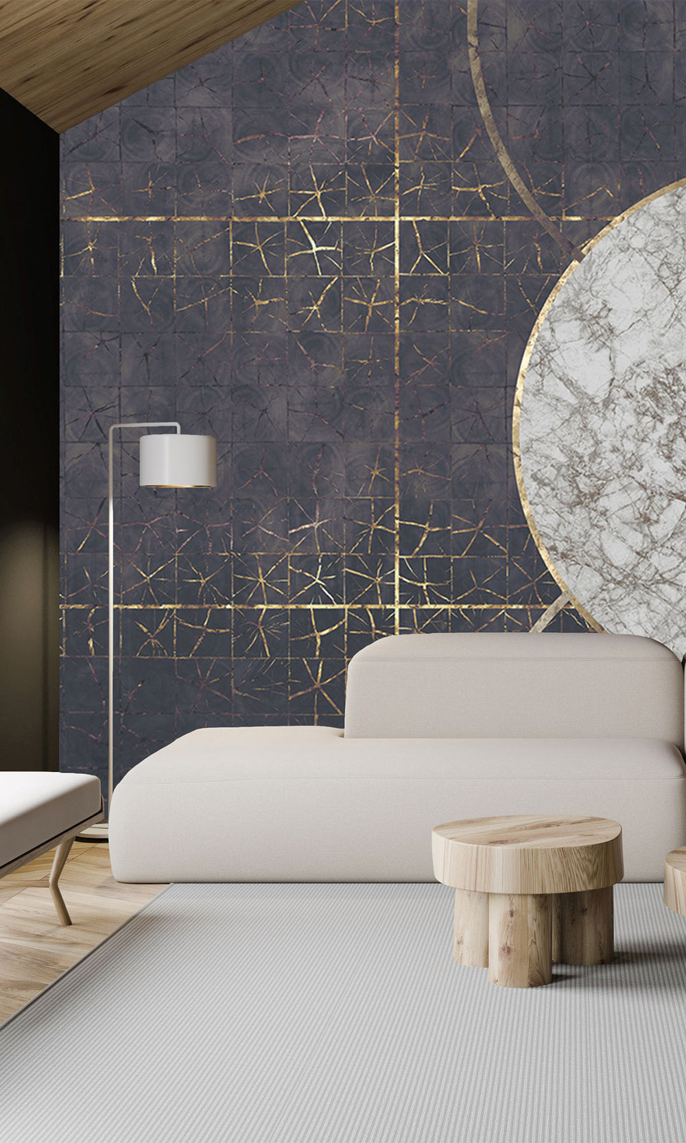 Navy Blue Marbled Celestial Abstract Wall Mural M2602