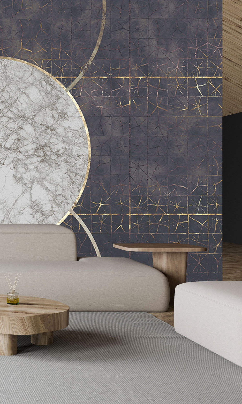 Navy Blue Marbled Celestial Abstract Wall Mural M2602