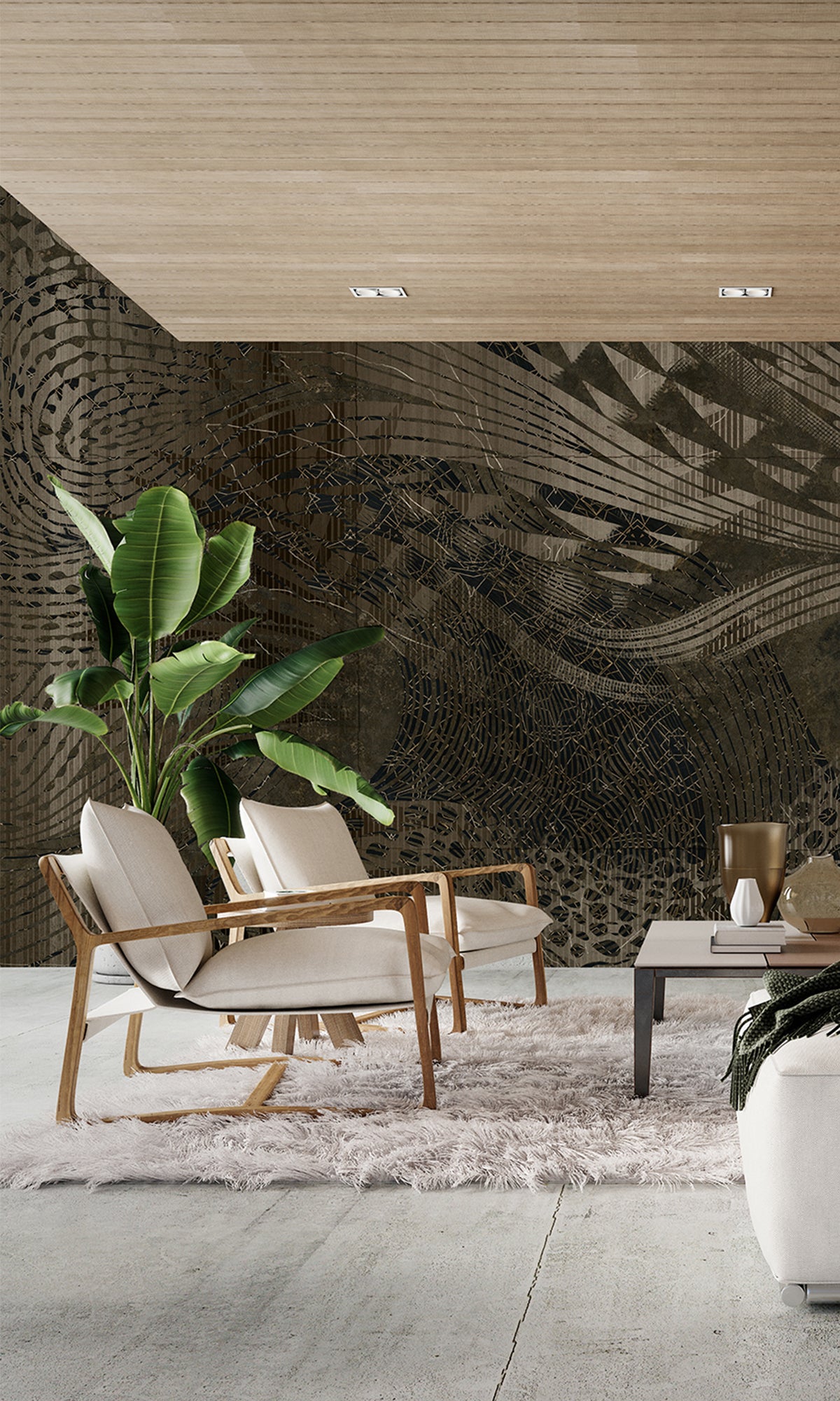 Charcoal Flowing Abstract Mosaic Mural Wallpaper M2603