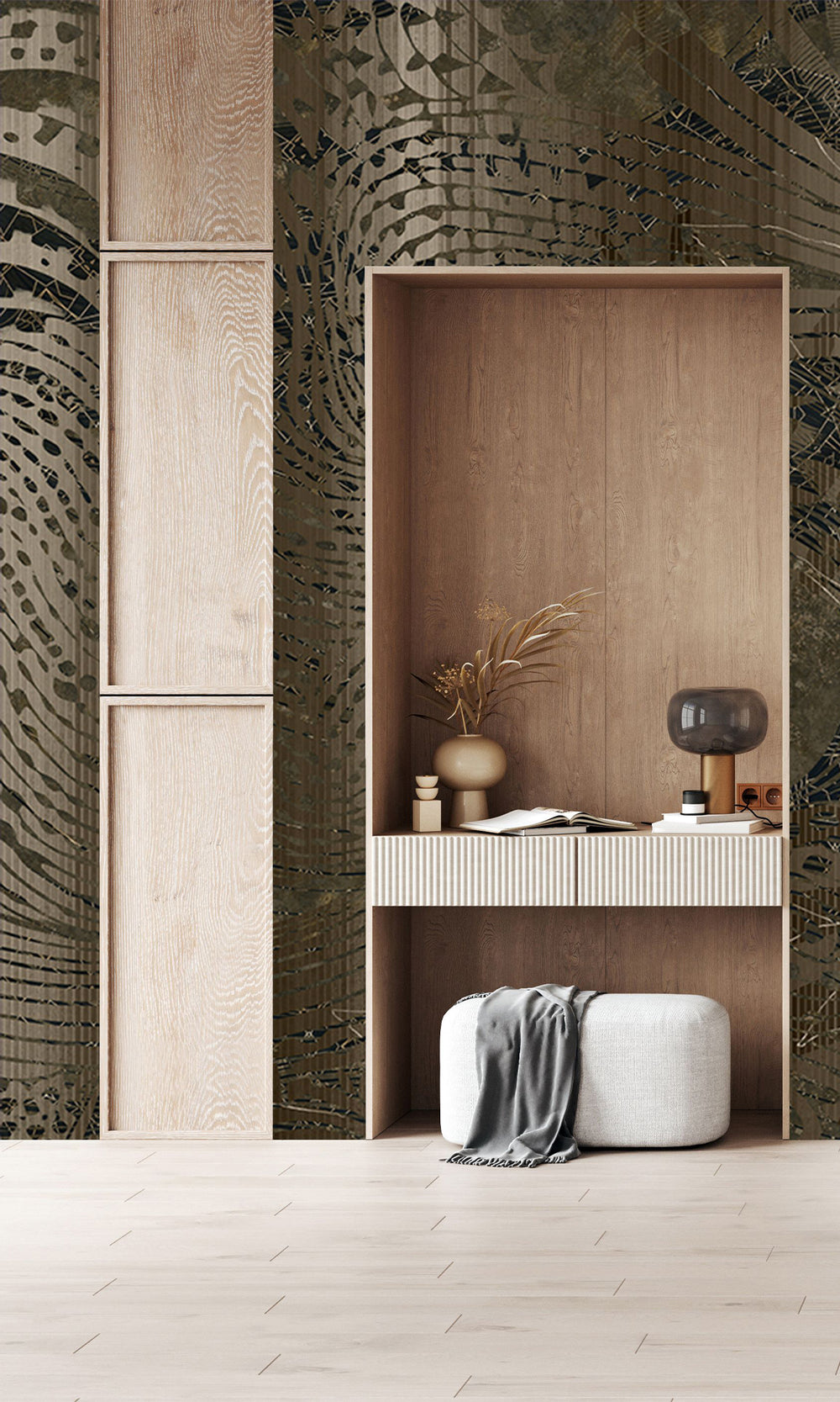 Charcoal Flowing Abstract Mosaic Mural Wallpaper M2603 - Sample