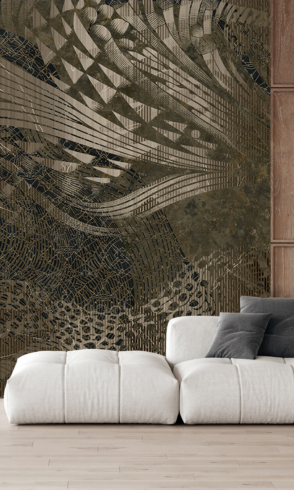 Charcoal Flowing Abstract Mosaic Mural Wallpaper M2603 - Sample