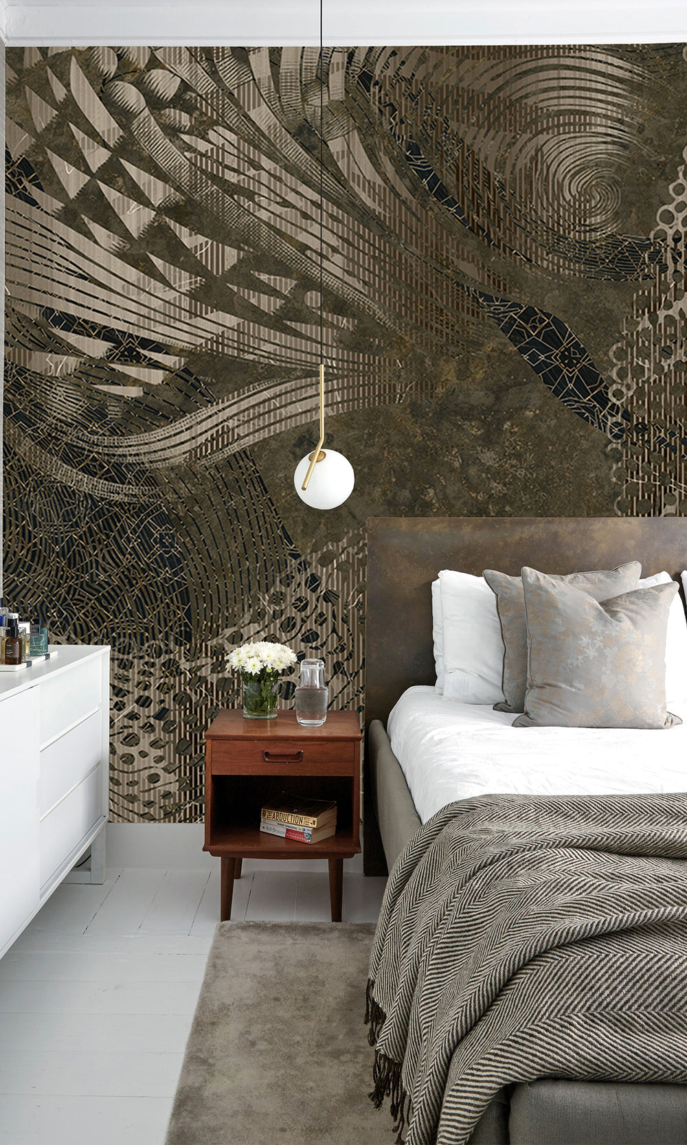Charcoal Flowing Abstract Mosaic Mural Wallpaper M2603 - Sample