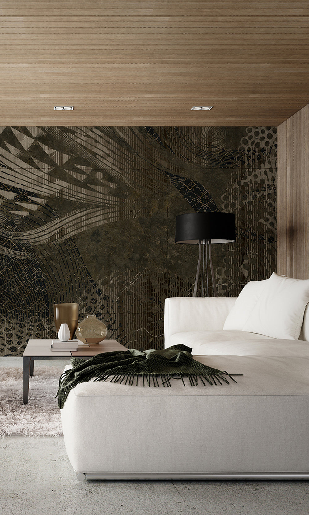Charcoal Flowing Abstract Mosaic Mural Wallpaper M2603 - Sample