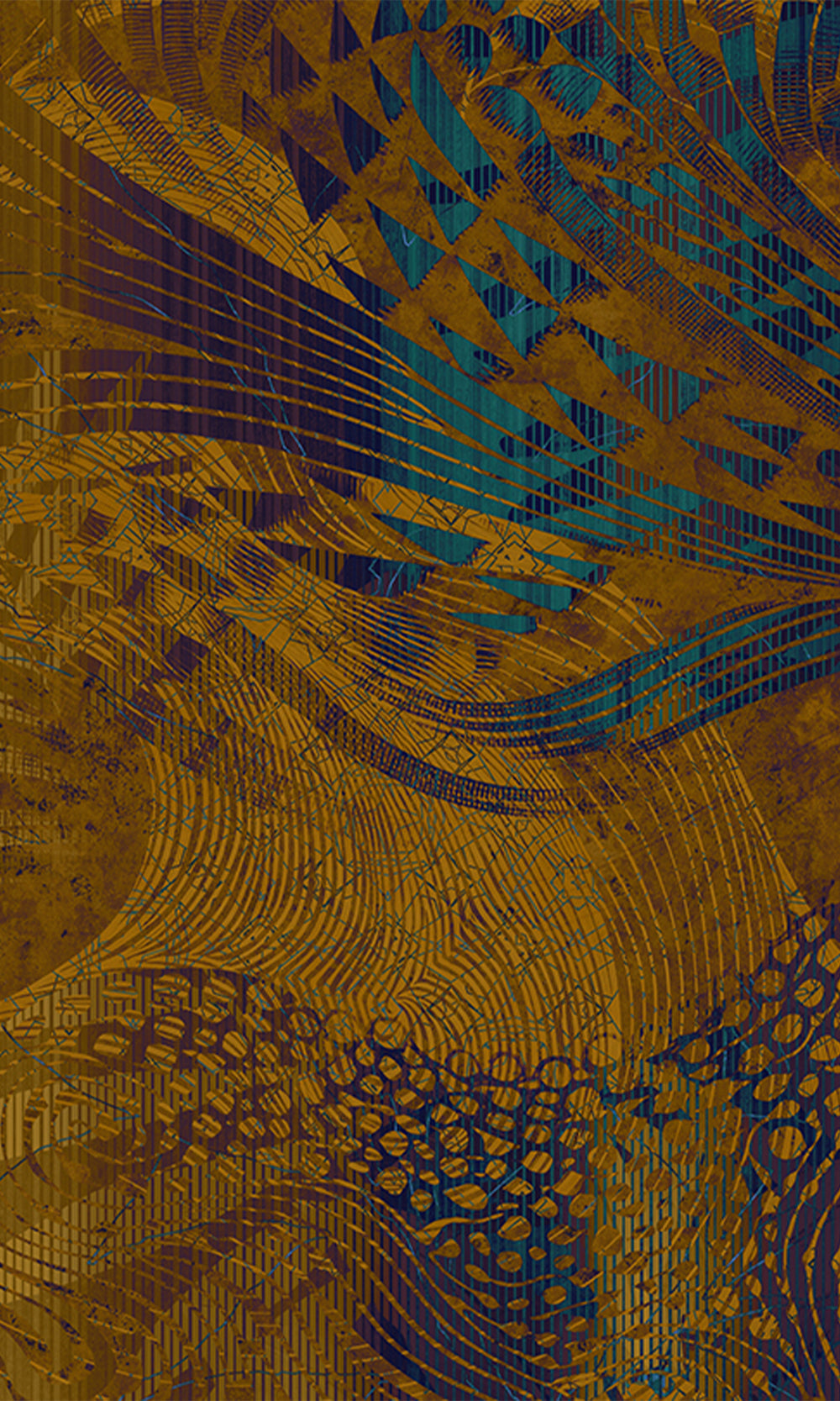 Gold Flowing Abstract Mosaic Wall Mural M2604