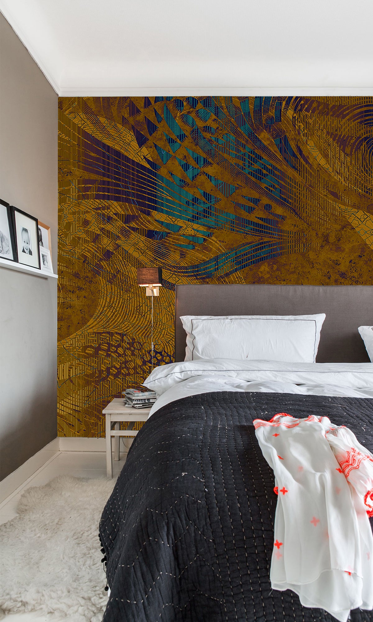 Gold Flowing Abstract Mosaic Mural Wallpaper M2604