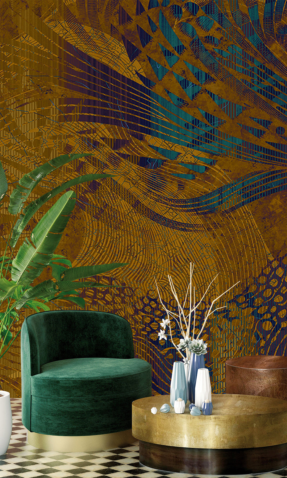 Gold Flowing Abstract Mosaic Wall Mural M2604